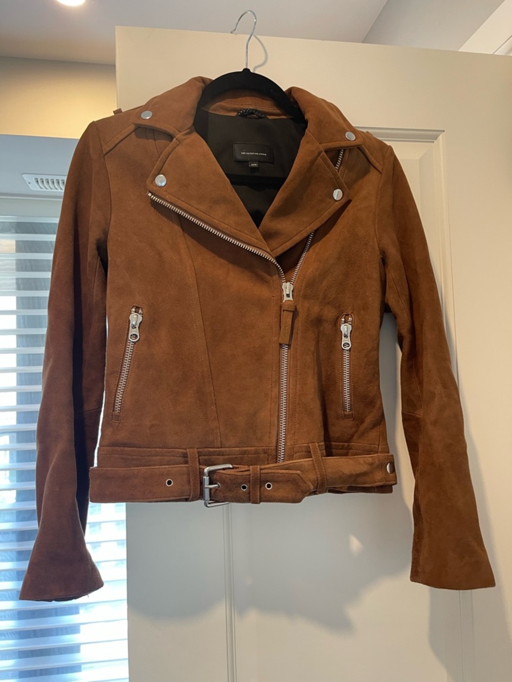 Mackage for Aritzia Suede Moto Jacket - Cognac Brown
